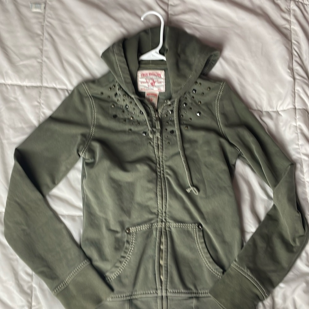 Sage green True Religion hoodie